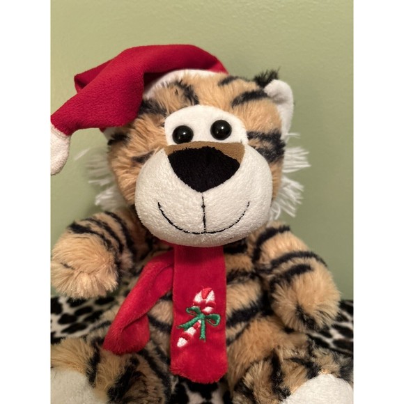 2016 Dan Dee Collectors Choice  Striped Tiger With Santa Hat And Scarf - Picture 1 of 5